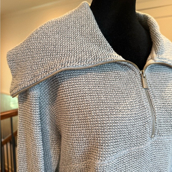 Sweaty Betty Restful Light Blue and Gray Boucle ½ Zip Sweatshirt - Picture 2 of 13